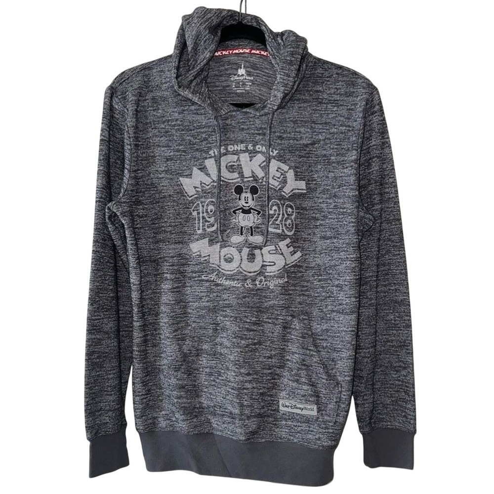Disney Parks Mickey Mouse Gray Heathered Hoodie Sweatshirt M Vintage Style